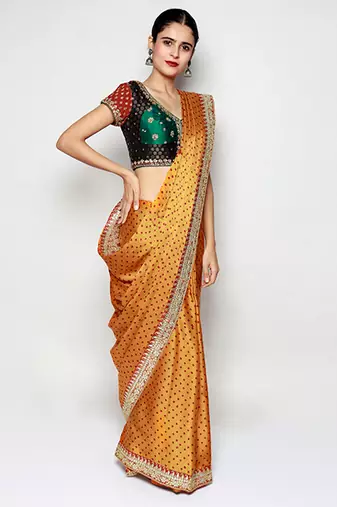 Orange Gajji Silk Bandhani Gota Embroidery Saree with Blouse pc