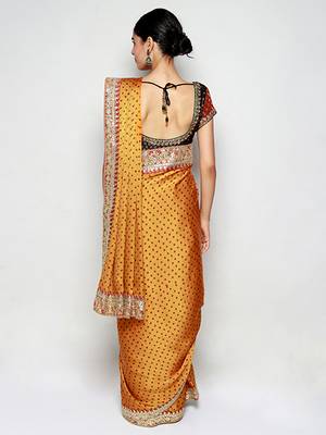 Orange Gajji Silk Bandhani Gota Embroidery Saree with Blouse pc 4