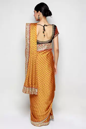 Orange Gajji Silk Bandhani Gota Embroidery Saree with Blouse pc
