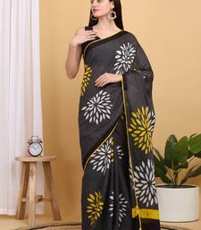 Elegant Floral Mulmul Cotton Block Printed Saree with Blouse Piece