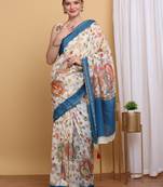 Elegant Chanderi Silk Kalamkari Print Saree with Blue Border