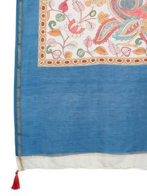 Elegant Chanderi Silk Kalamkari Print Saree with Blue Border 5