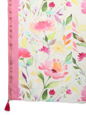 Floral Chanderi Silk Digital Print Saree with Pink Border 4