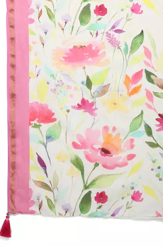 Floral Chanderi Silk Digital Print Saree with Pink Border