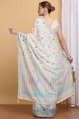 Pastel Chanderi Silk Digital Print Saree with Subtle Floral Design