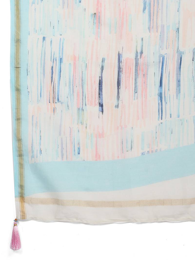 Pastel Chanderi Silk Digital Print Saree with Subtle Floral Design