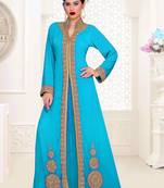 Cyan Georgette Embroidered Zari Work Islamic Clothing