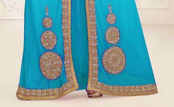 Cyan Georgette Embroidered Zari Work Islamic Clothing 3