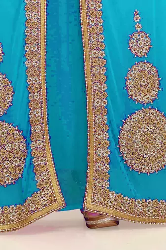 Cyan Georgette Embroidered Zari Work Islamic Clothing
