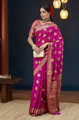 Designer magenta zari weaving work georgette saree