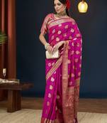 Designer magenta zari weaving work georgette saree