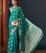 Designer aqua zari weaving work georgette saree
