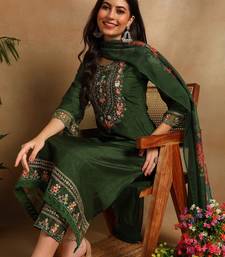 Green embroidered silk blend fancy straight trousers with dupatta