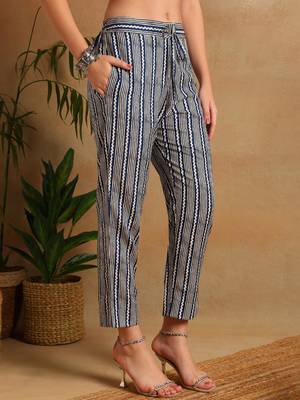 Blue printed cotton blend fancy straight trousers with dupatta 5