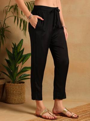 Black woven design silk blend fancy straight trousers with dupatta 5
