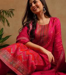Pink woven design pure silk fancy straight trousers with dupatta