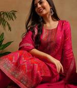 Pink woven design pure silk fancy straight trousers with dupatta