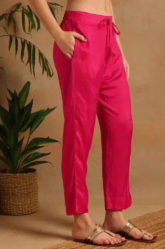 Pink woven design pure silk fancy straight trousers with dupatta
