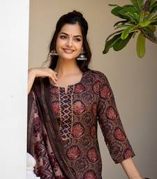 Multi printed cotton blend fancy straight trousers with dupatta