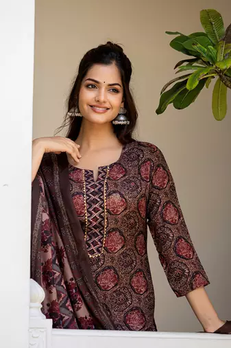 Multi printed cotton blend fancy straight trousers with dupatta