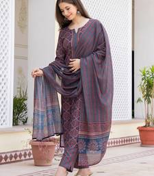 Blue printed cotton blend fancy straight trousers with dupatta