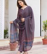 Blue printed cotton blend fancy straight trousers with dupatta