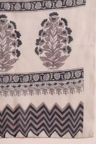 Navy blue printed cotton blend fancy straight trousers with dupatta