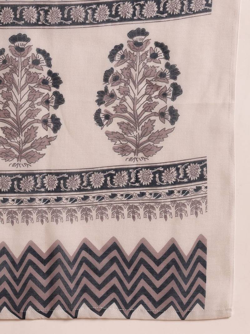 Navy blue printed cotton blend fancy straight trousers with dupatta