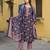 Navy blue printed cotton blend fancy straight trousers with dupatta