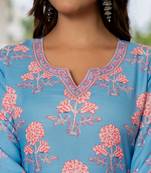 Blue printed cotton blend fancy straight trousers with dupatta