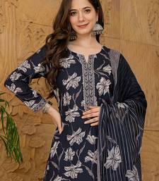 Black printed cotton blend fancy straight trousers with dupatta