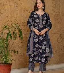 Black printed cotton blend fancy straight trousers with dupatta