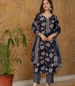 Black printed cotton blend fancy straight trousers with dupatta