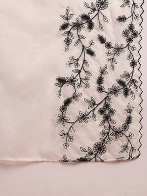 Women White solid silk blend embroidered fancy flared kurta trousers with dupatta 4