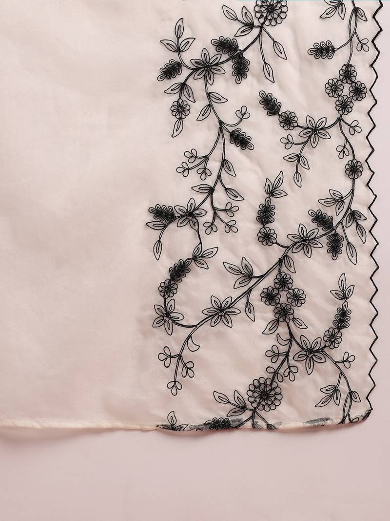 Women White solid silk blend embroidered fancy flared kurta trousers with dupatta