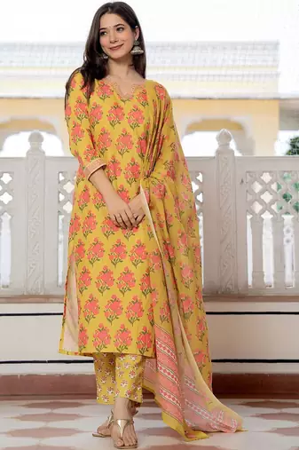 Green solid rayon blend printed fancy straight kurta trousers with dupatta