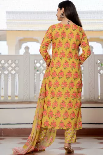 Green solid rayon blend printed fancy straight kurta trousers with dupatta