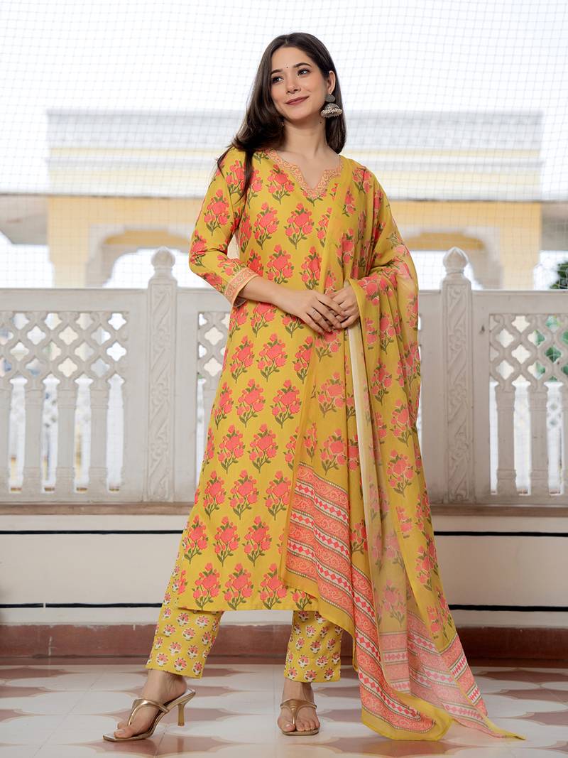 Green solid rayon blend printed fancy straight kurta trousers with dupatta