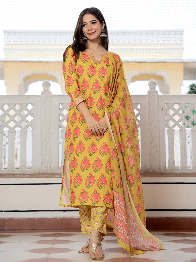 Green solid rayon blend printed fancy straight kurta trousers with dupatta