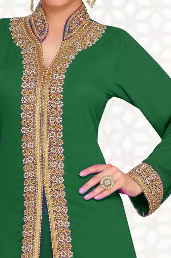 Dark Green color Full Sleeves Handmade Moroccan Kaftan