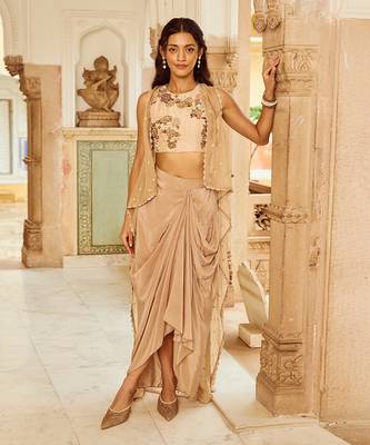 Beige Embroidery  Viscose Organza Lehenga Set 1