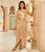 Beige Embroidery  Viscose Organza Lehenga Set
