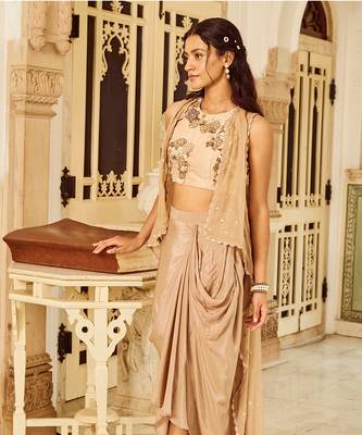 Beige Embroidery  Viscose Organza Lehenga Set 3