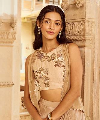 Beige Embroidery  Viscose Organza Lehenga Set 4