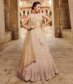 Beige Embroidery  Viscose Organza Lehenga Set