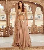 Beige Viscose Embroidered Lehenga Choli Set