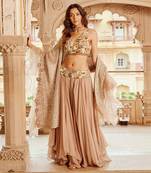 Beige Embroidery  Viscose Organza Lehenga Set
