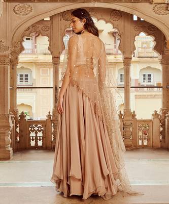Beige Viscose Embroidered Lehenga Choli Set 4