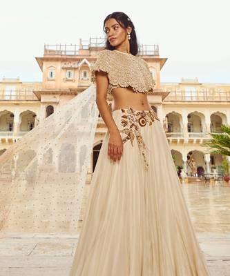 Beige Embroidery  Viscose Organza Lehenga Set 2