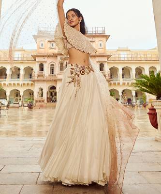 Beige Embroidery  Viscose Organza Lehenga Set 3